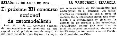 La Vanguardia Espaola. Campeonato Aeromodelismo Soria 1.955