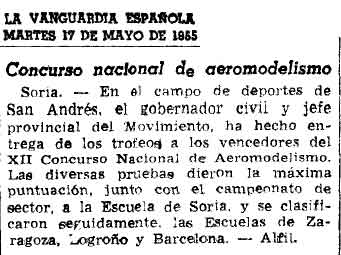 La Vanguardia Espaola. Campeonato Aeromodelismo Soria 1.955