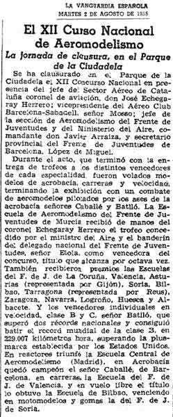 La Vanguardia Espaola. Campeonato Aeromodelismo Barcelona 1955